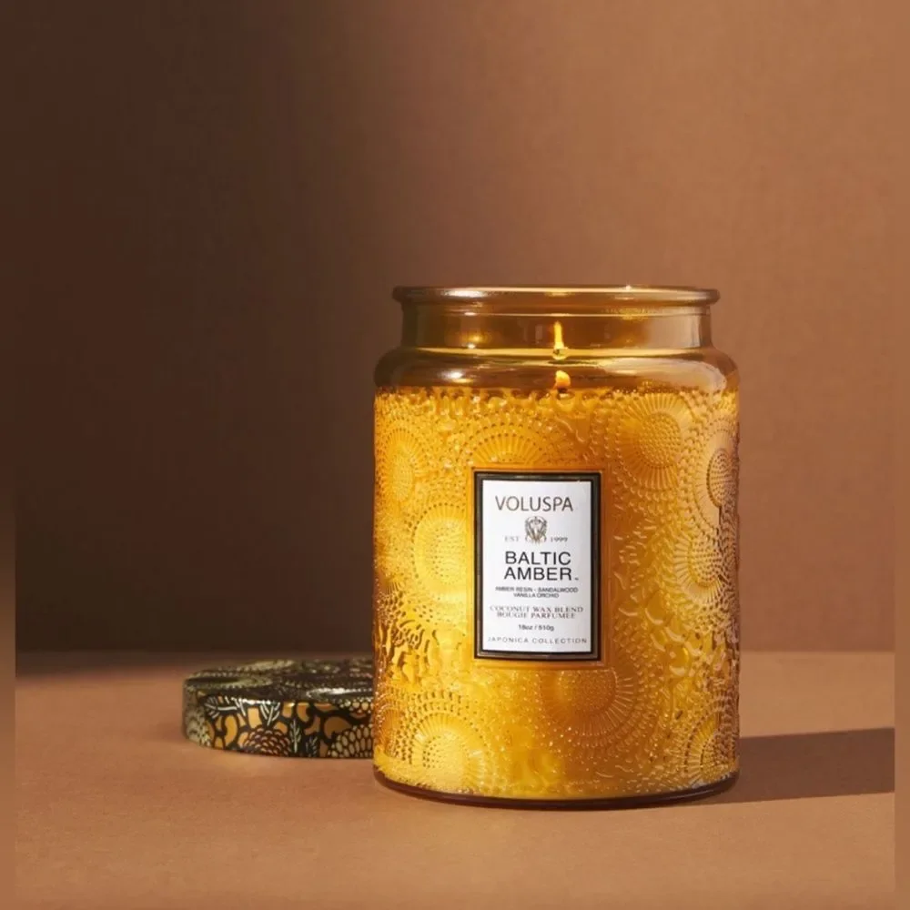 Anthropologie NIB Voluspa Japonica Baltic Amber Glass Jar Candle​ 16 Ounces - Picture 3 of 8